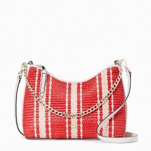 New Kate Spade Zippy Beach Chair Striped Heirloom Straw with Pebble Leather trim